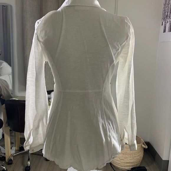MAEVE white blouse 100% cotton white blouse front tie button up sz S - Picture 2 of 8
